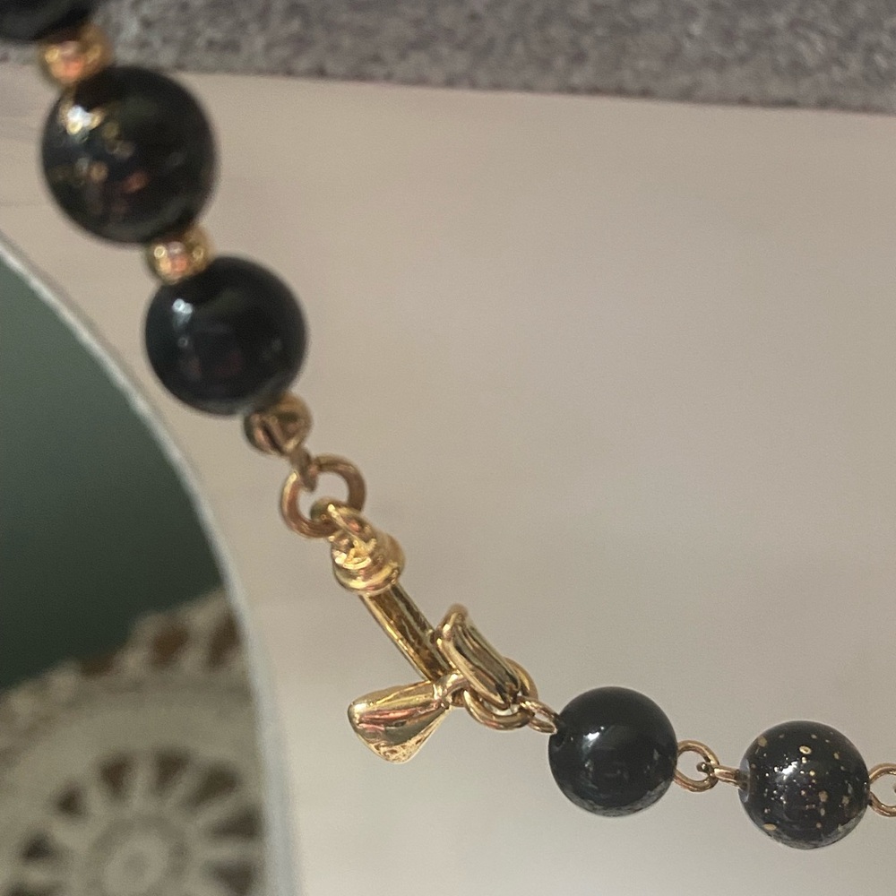 Vintage Liz Claiborne  Black & Gold Beaded Statement Necklace - Picture 5 of 6